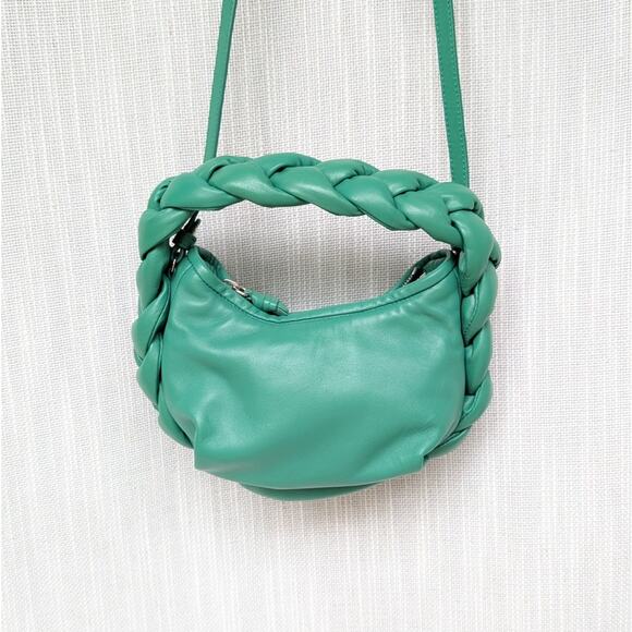 HEREU Green Espiga Mini Braided Leather Top-Handle Crossbody Bag - Picture 1 of 6